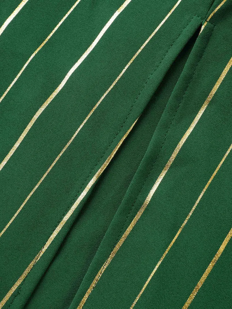 Gold Shimmery Stripes Pockets Midi Dress