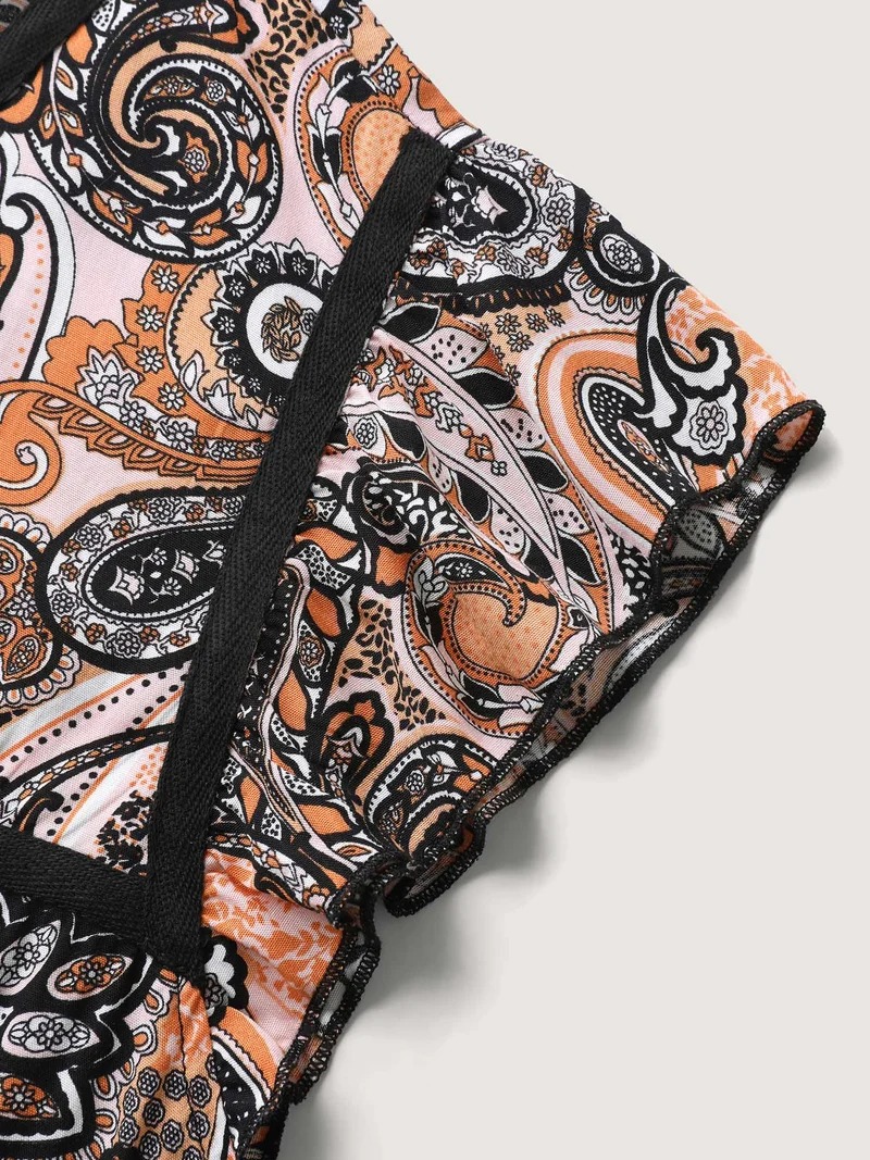 Rayon Paisley Print Neck Tie Midi Dress
