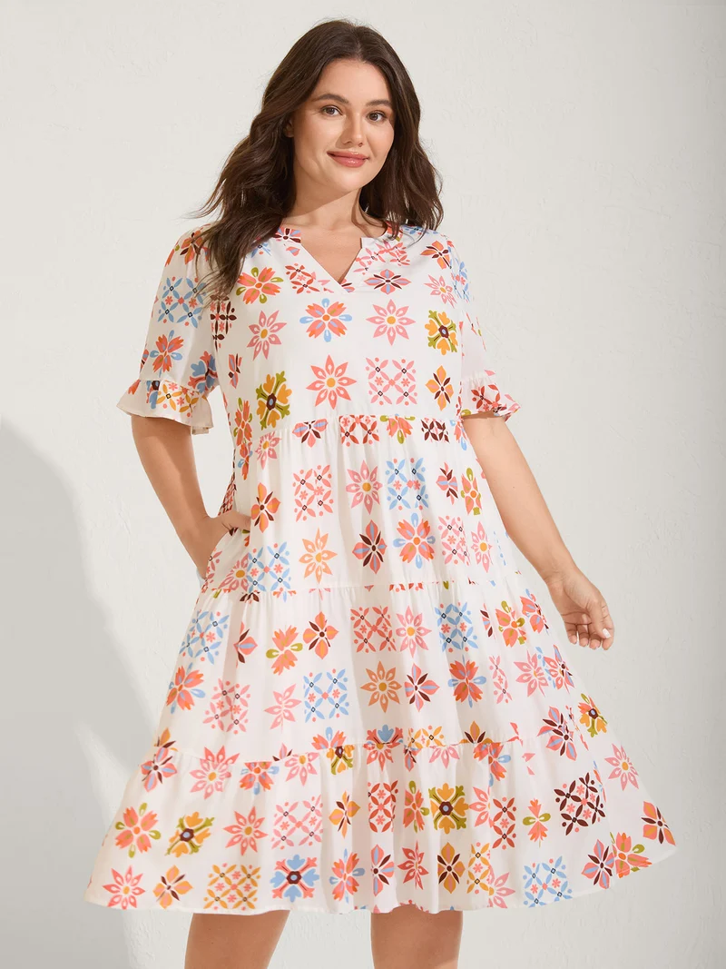 Handmade Block Print Tiered Midi Dress