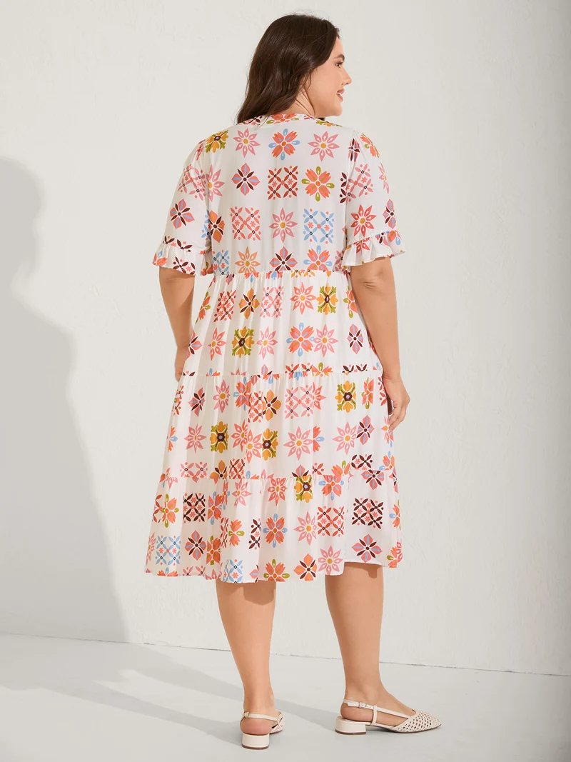 Handmade Block Print Tiered Midi Dress
