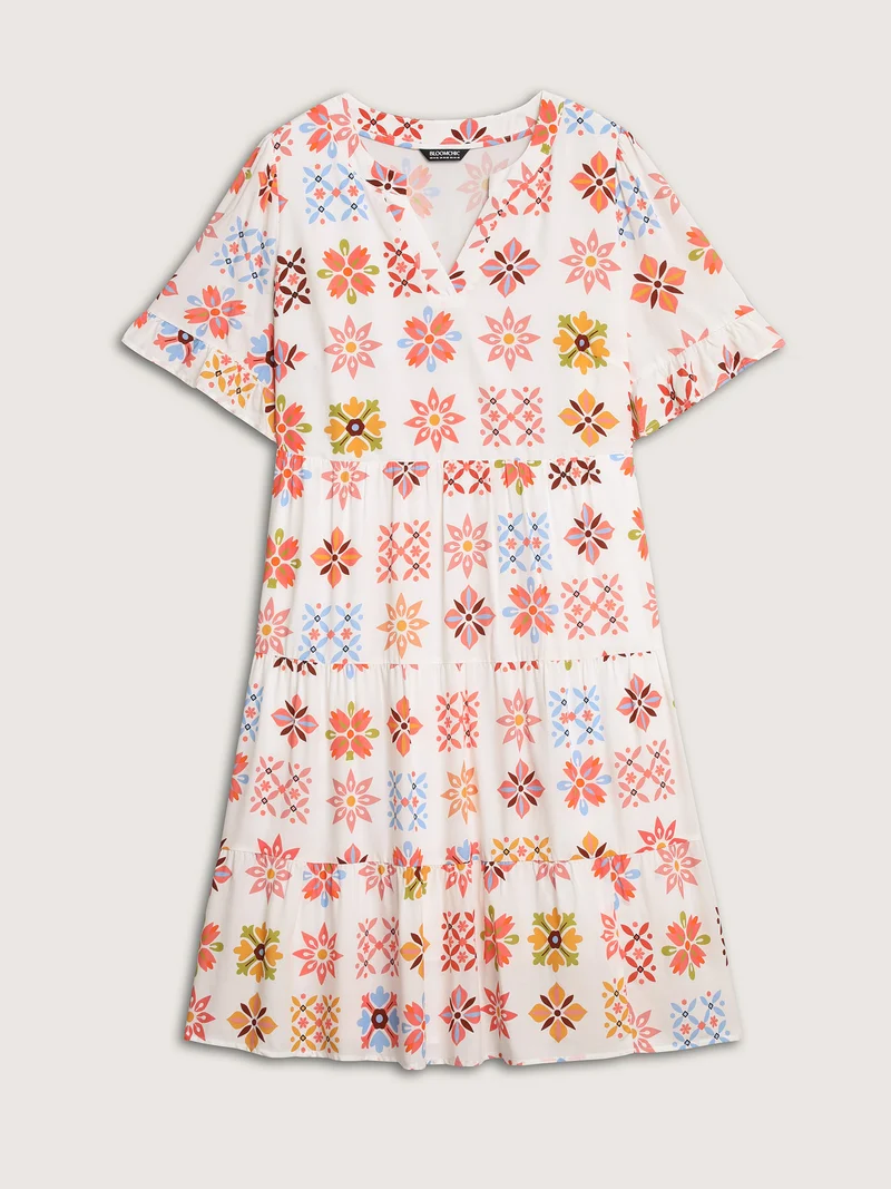 Handmade Block Print Tiered Midi Dress