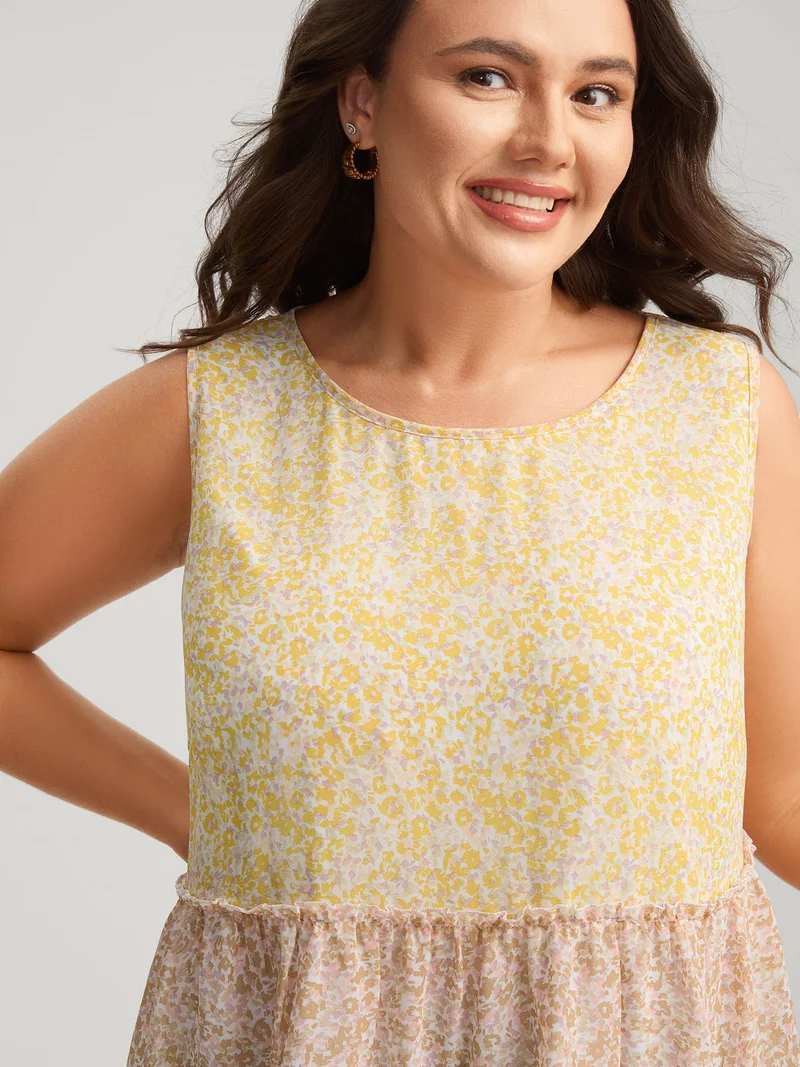 Chiffon Color Block Tiered Tank Top