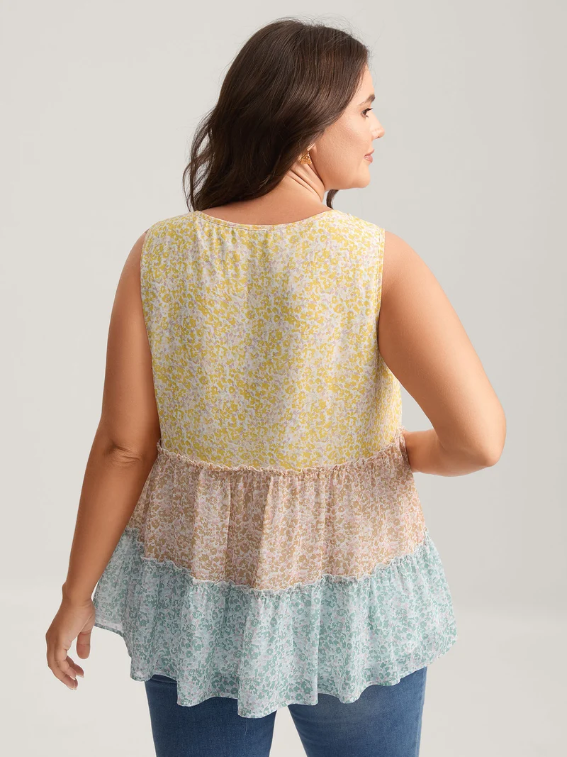 Chiffon Color Block Tiered Tank Top