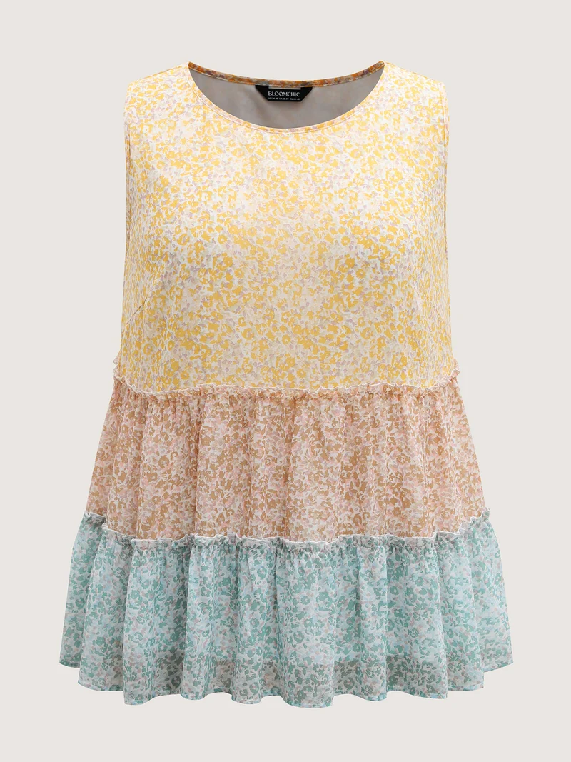 Chiffon Color Block Tiered Tank Top
