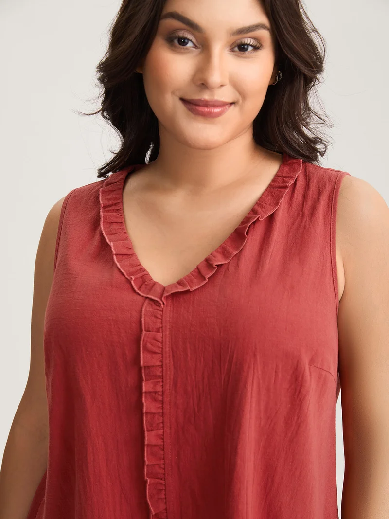 Cotton Ruffled Edges V-Neck Tank Top