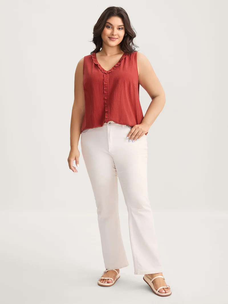 Cotton Ruffled Edges V-Neck Tank Top