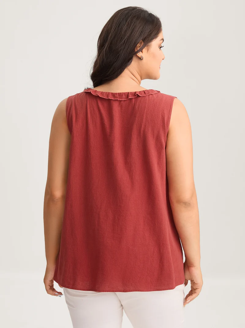 Cotton Ruffled Edges V-Neck Tank Top