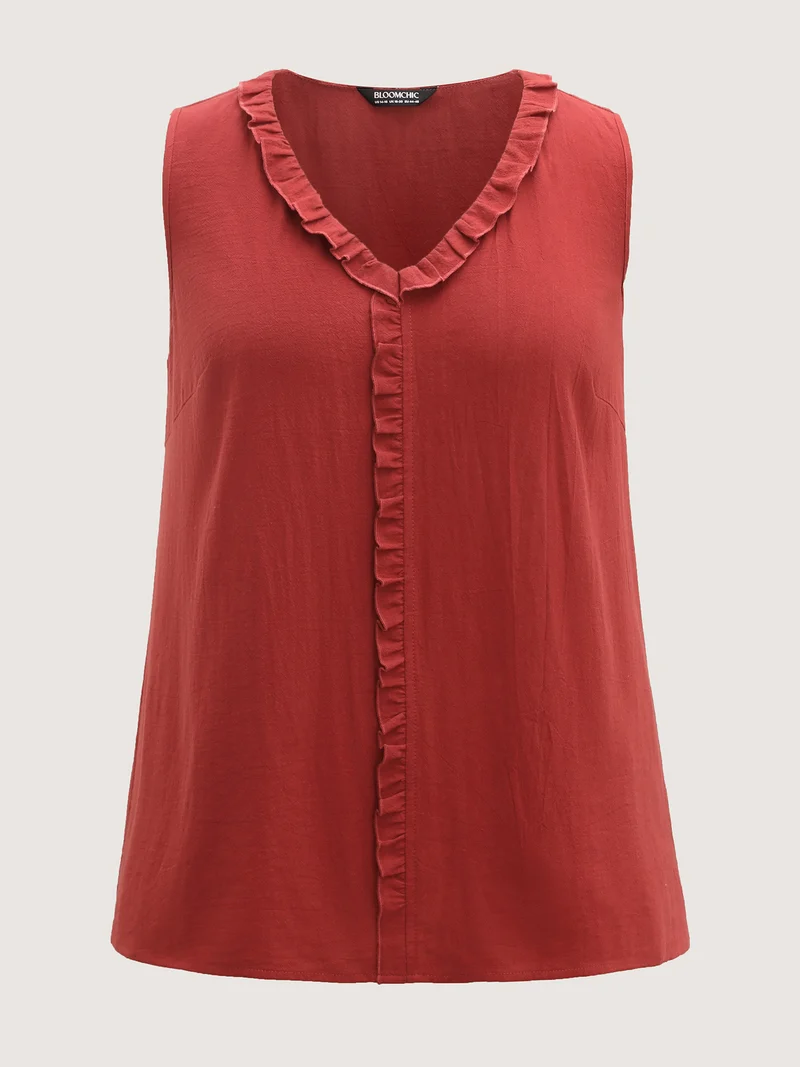 Cotton Ruffled Edges V-Neck Tank Top
