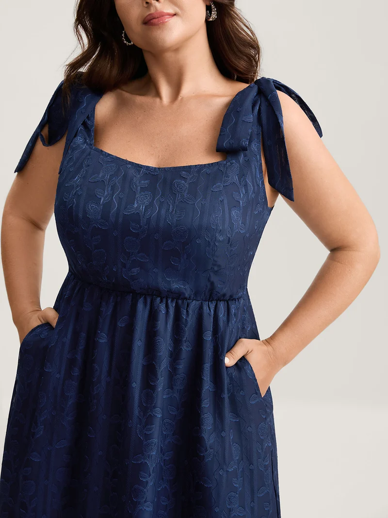 Textured Shoulder Tie Cami Midi Dress
