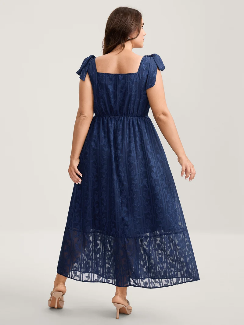 Textured Shoulder Tie Cami Midi Dress