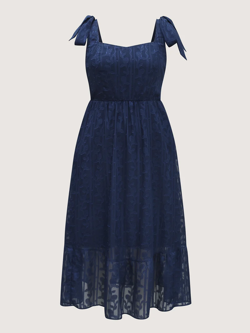 Textured Shoulder Tie Cami Midi Dress