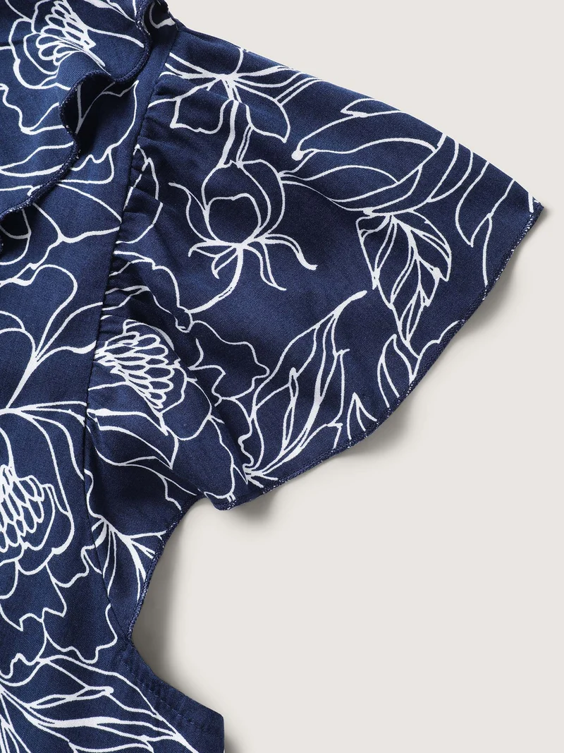 Floral Abstract Print Ruffled Blouse
