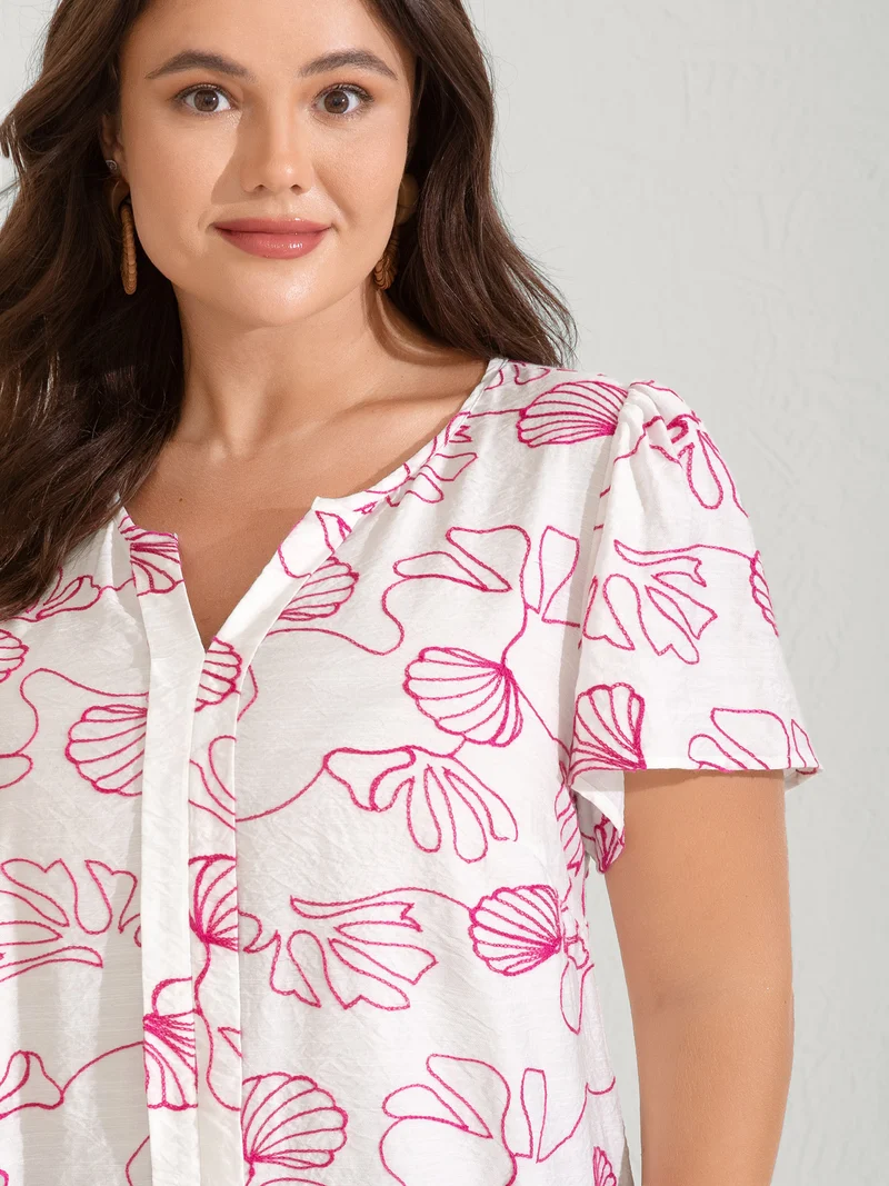 Jellyfish Print Textured Placket Blouse