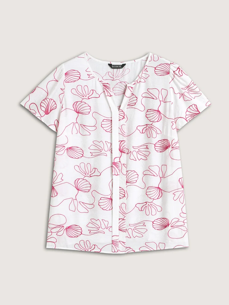 Jellyfish Print Textured Placket Blouse