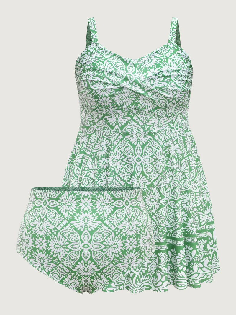 Floral Print Twist Front Swim Dress