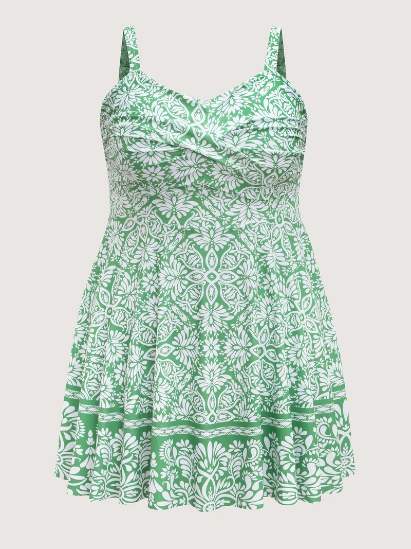 Floral Print Twist Front Swim Dress