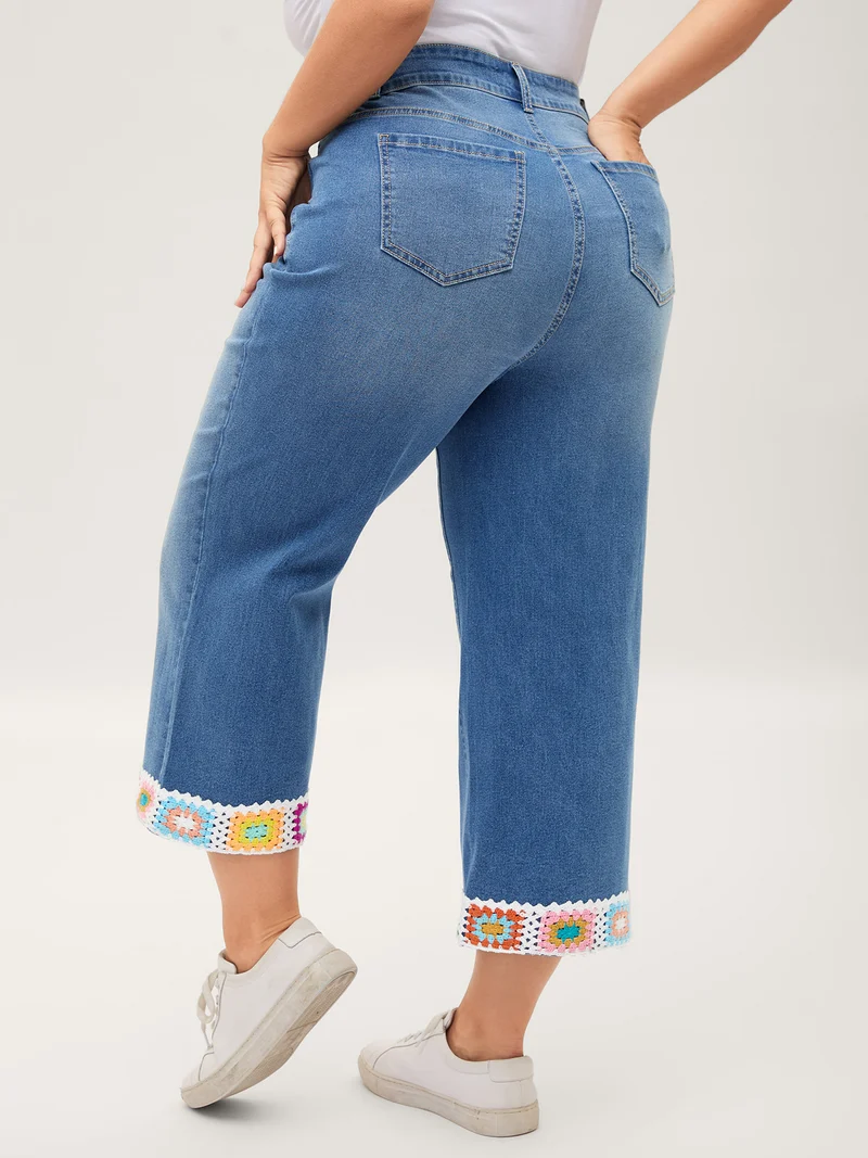 Floral Crochet Hem Bootcut Jeans