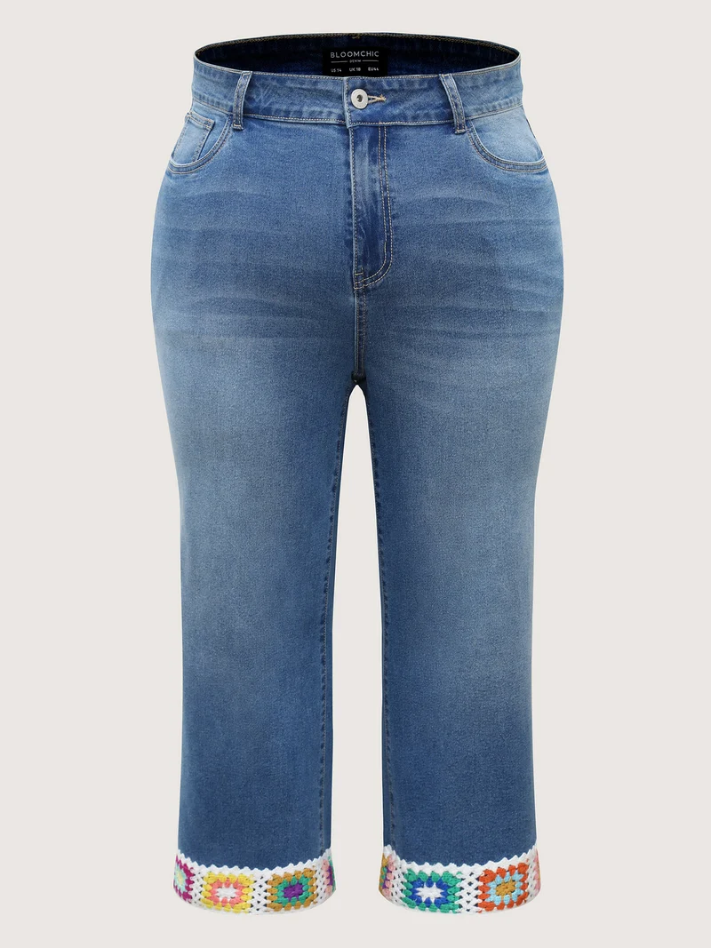 Floral Crochet Hem Bootcut Jeans