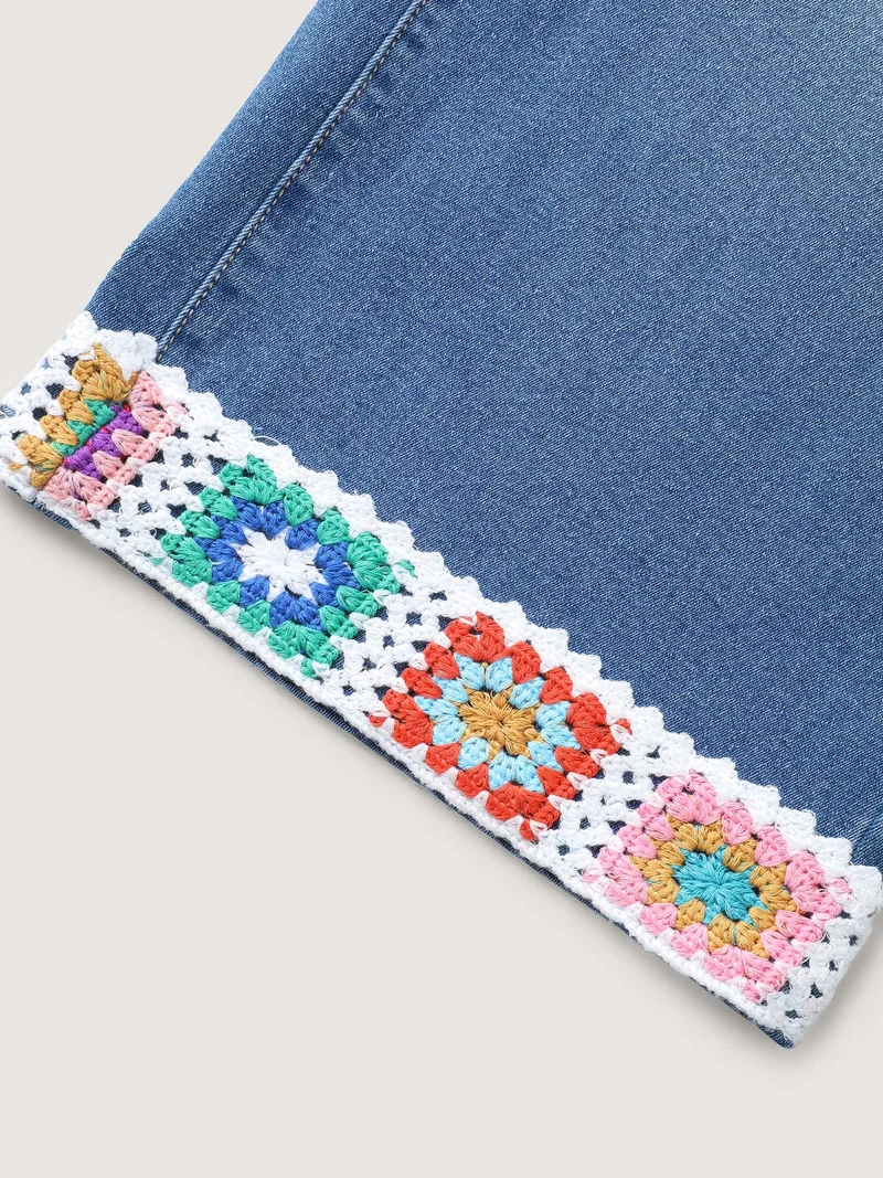 Floral Crochet Hem Bootcut Jeans