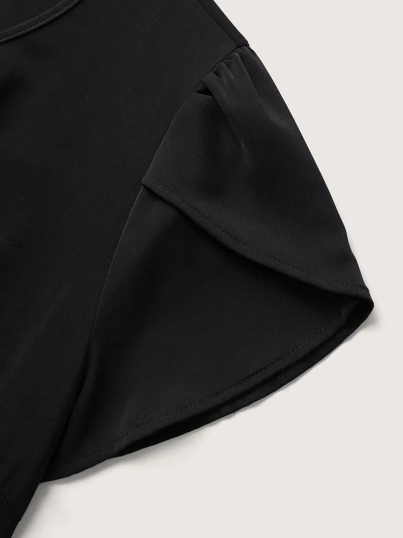 Metallic Detail Pleated Solid Blouse