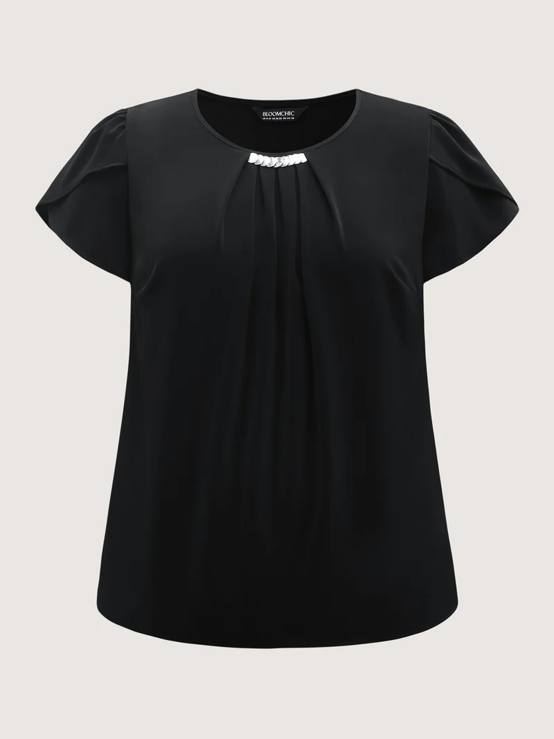 Metallic Detail Pleated Solid Blouse