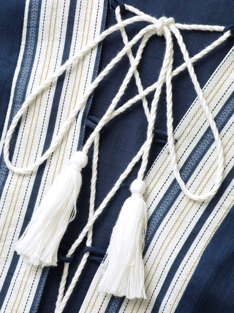 Striped Hem Tassel Solid Kimono
