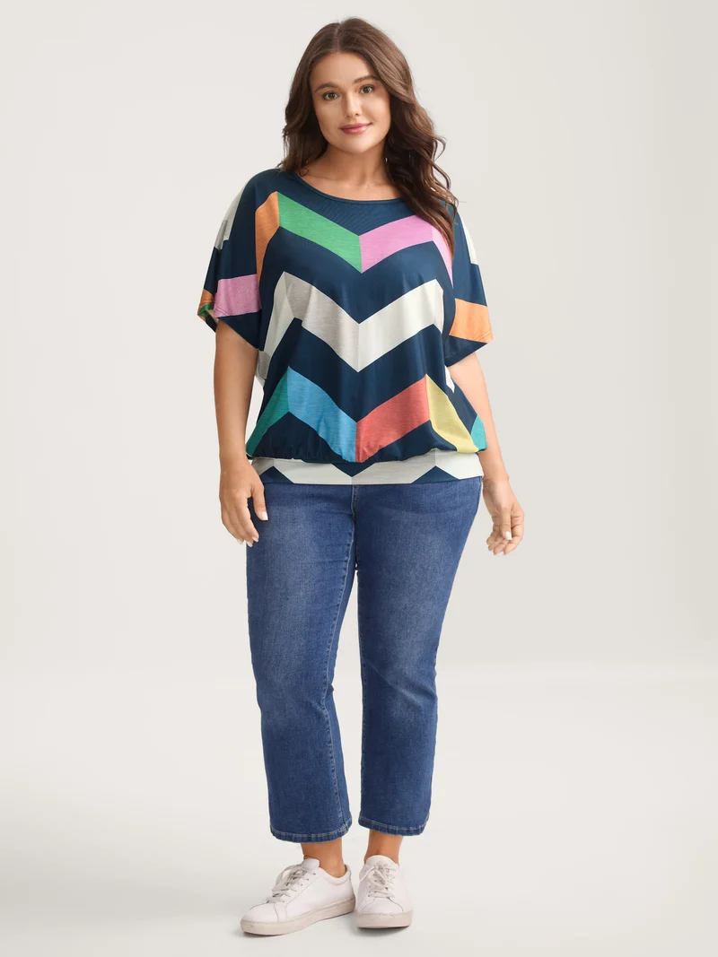 Color Block Wavy Print T-Shirt