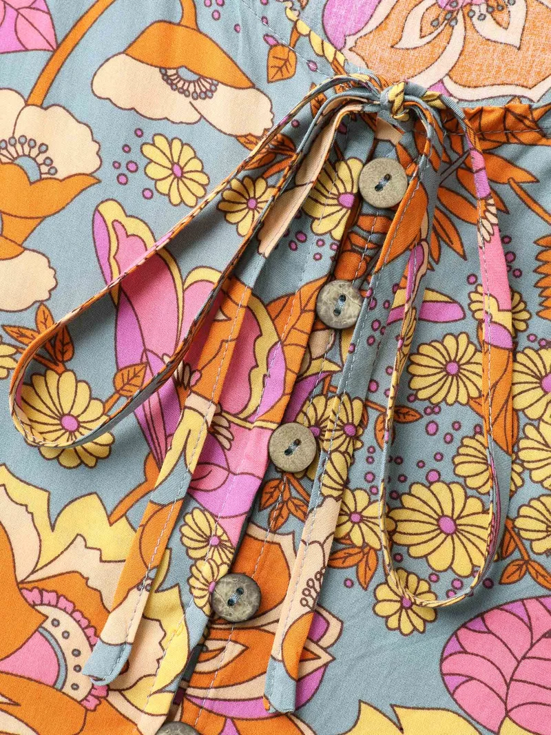 Floral Print Puffy Sleeve Flowy Romper