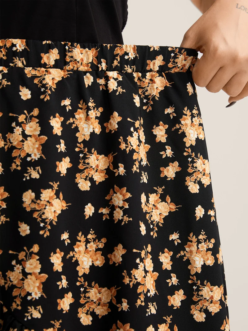 Ditsy Floral High Low Hem Midi Skirt