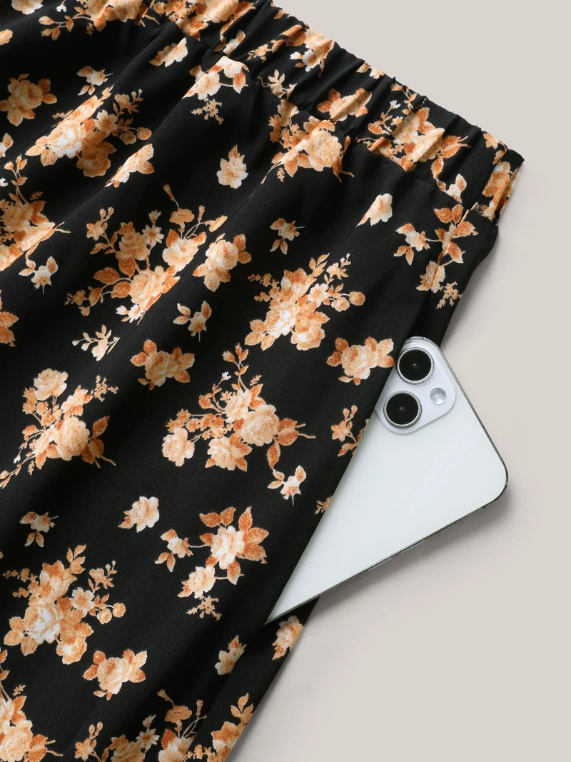 Ditsy Floral High Low Hem Midi Skirt