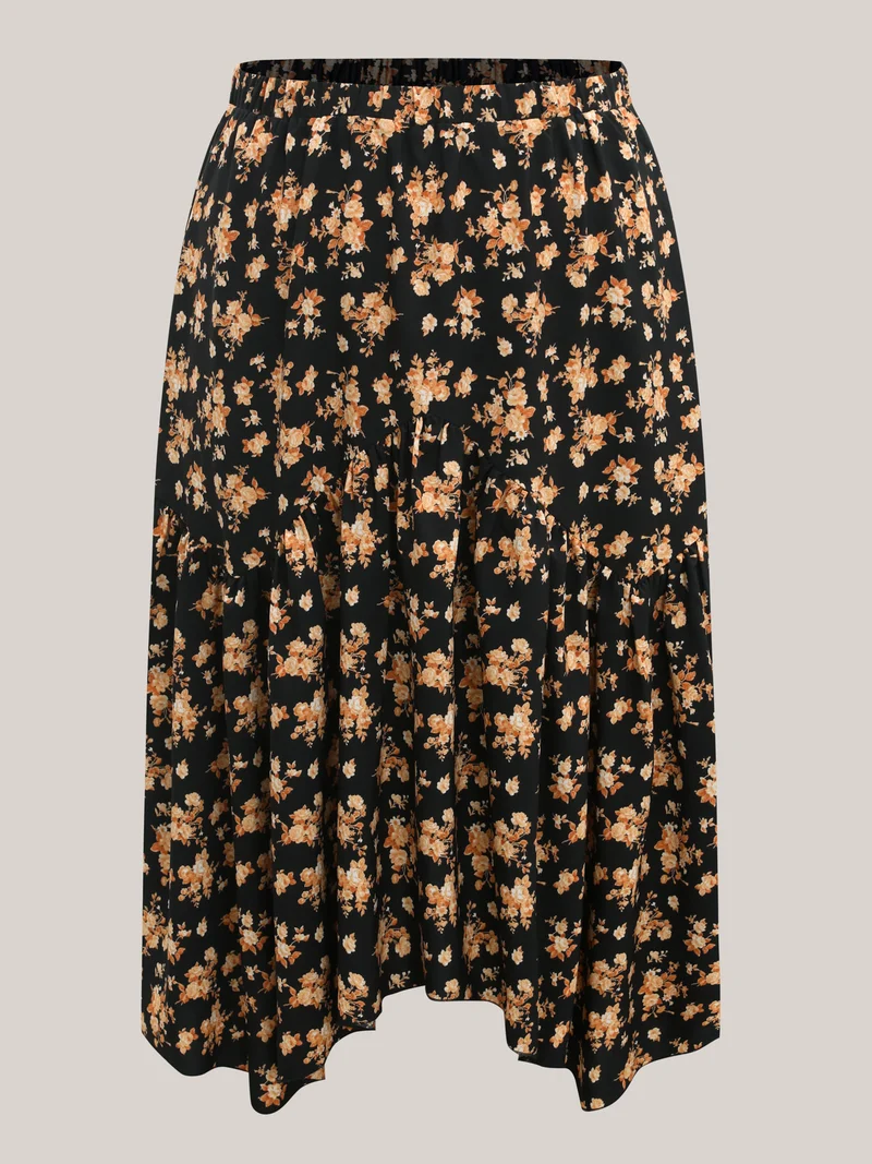 Ditsy Floral High Low Hem Midi Skirt