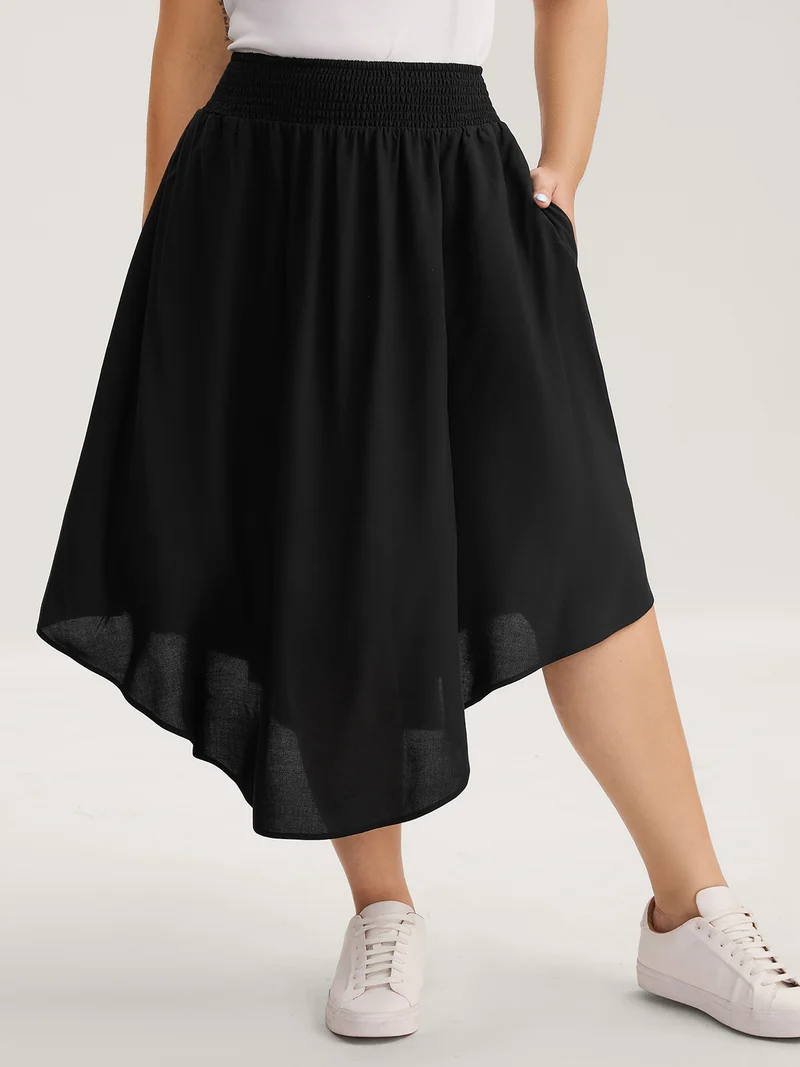 Wide Shirred Waist Flared Maxi Skirt