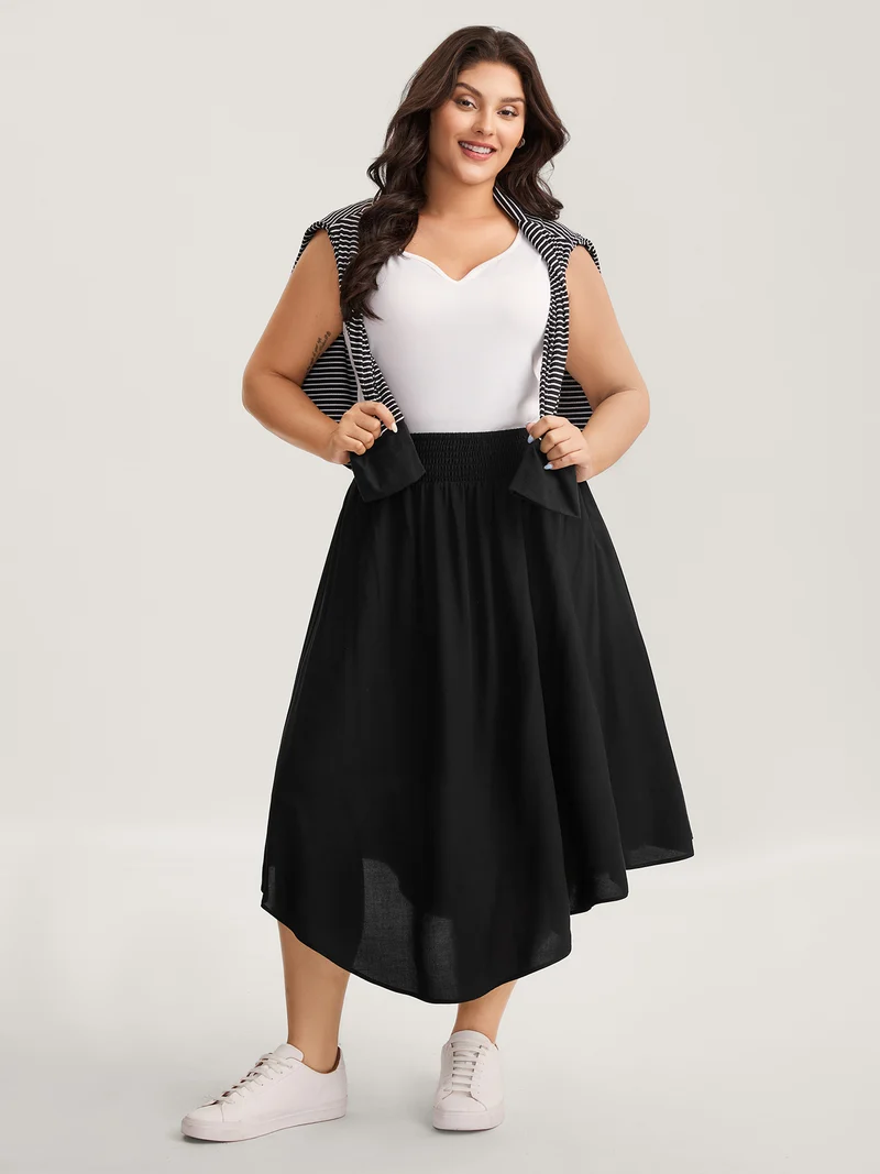 Wide Shirred Waist Flared Maxi Skirt