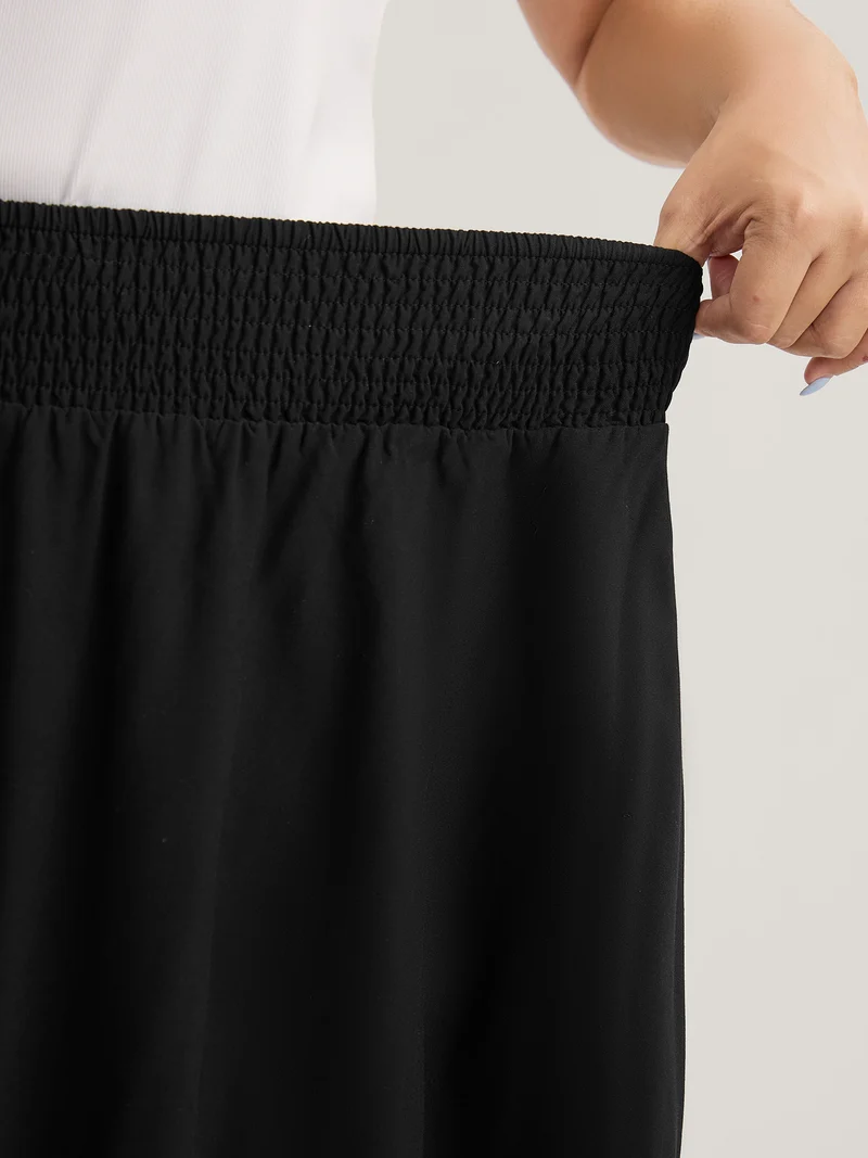Wide Shirred Waist Flared Maxi Skirt
