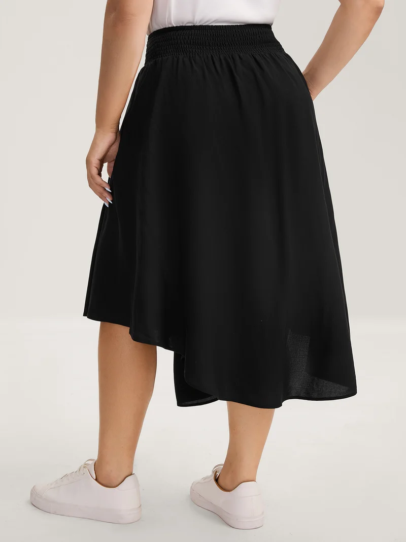 Wide Shirred Waist Flared Maxi Skirt