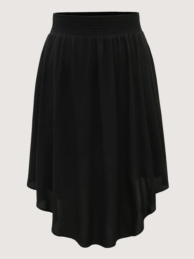 Wide Shirred Waist Flared Maxi Skirt