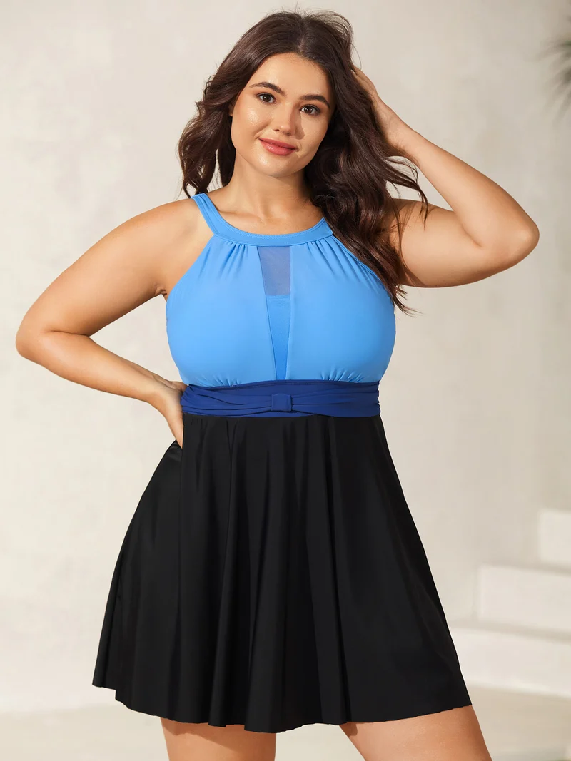 Color Contrast Adjustable Swim Dress