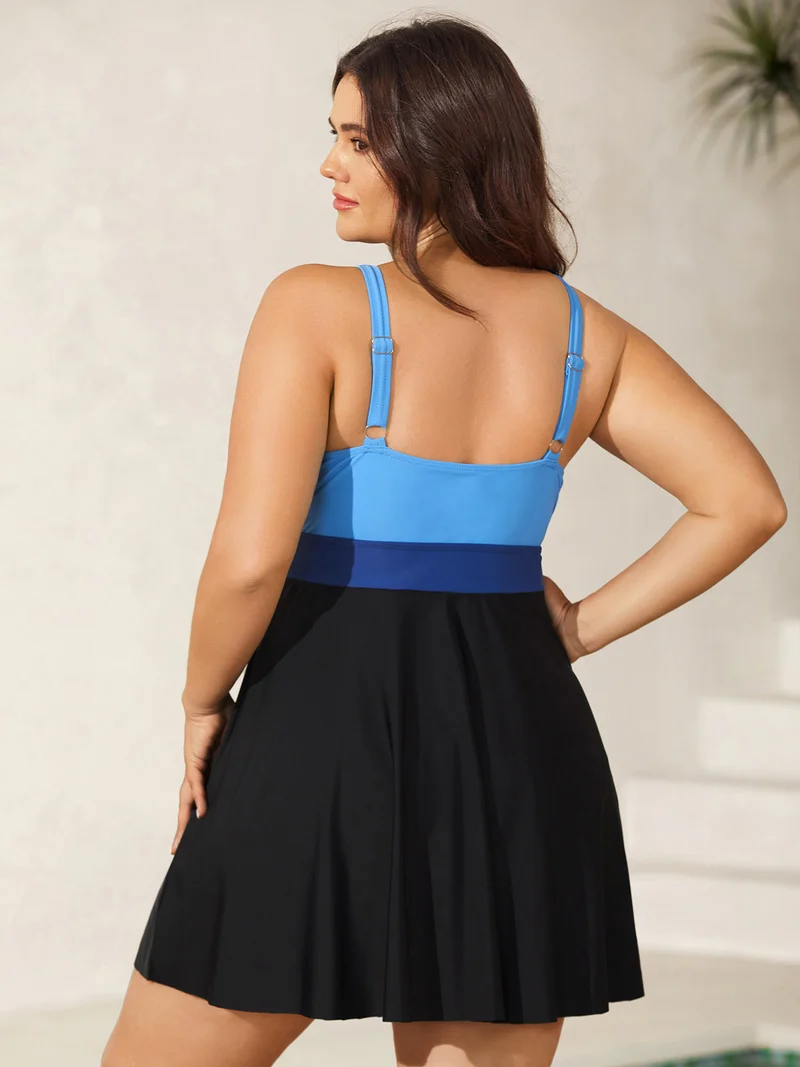 Color Contrast Adjustable Swim Dress