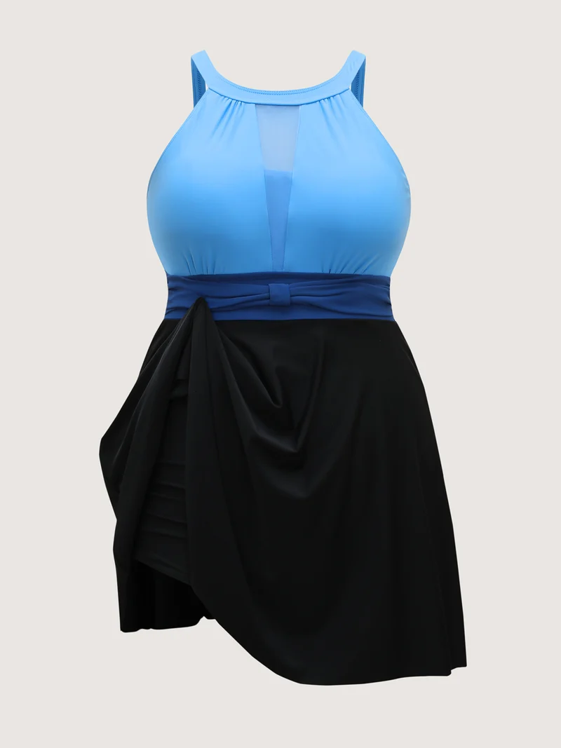 Color Contrast Adjustable Swim Dress