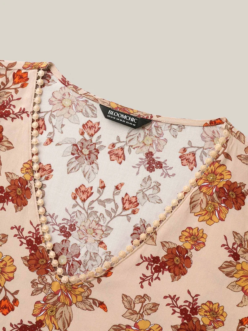 Floral Print Lace V-Neck Blouse