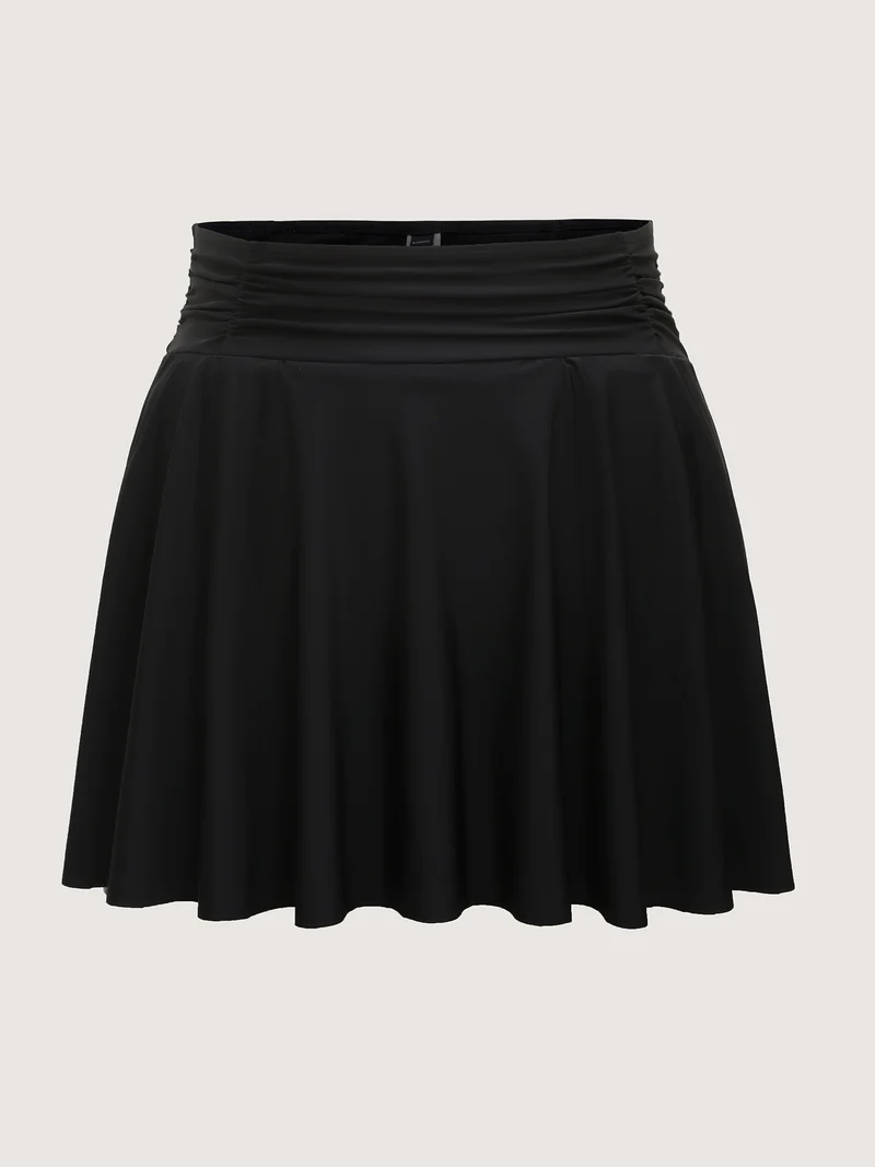 Pleated Waistband Solid Swim Bottoms