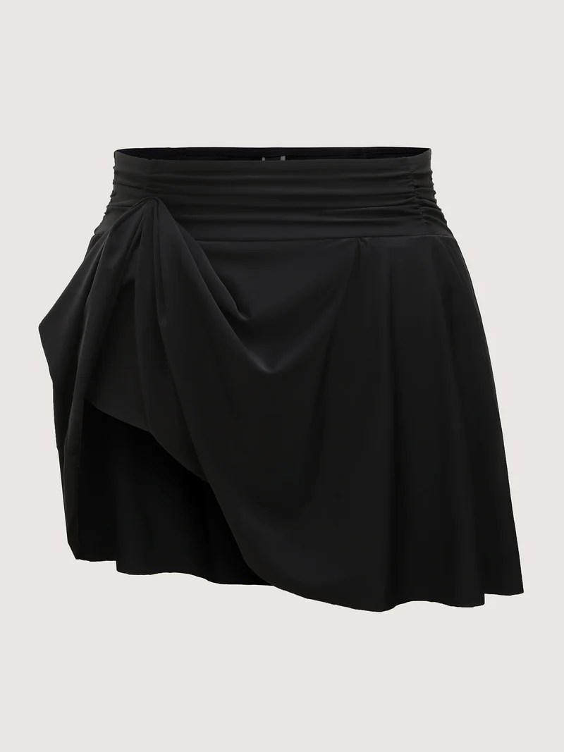 Pleated Waistband Solid Swim Bottoms