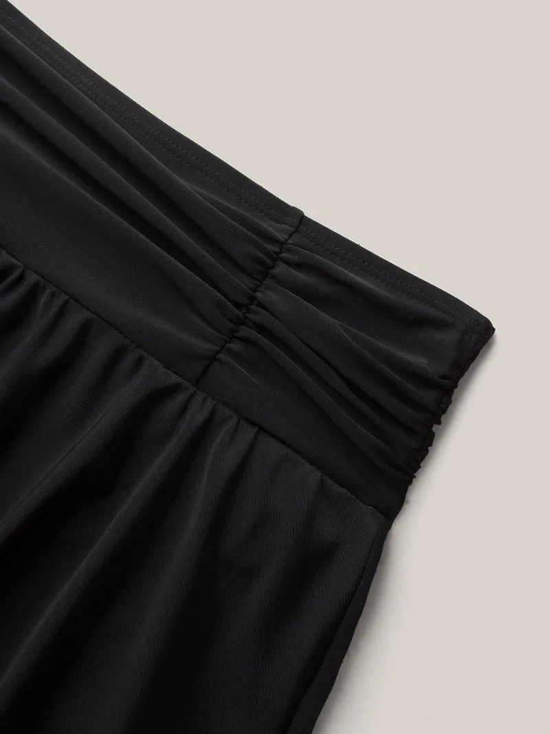 Pleated Waistband Solid Swim Bottoms