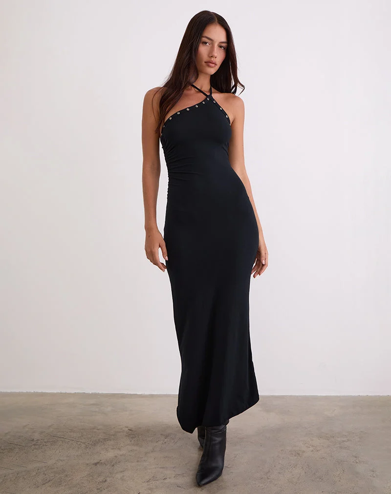 Ishikawa - Robe longue asymétrique avec œillets en noir