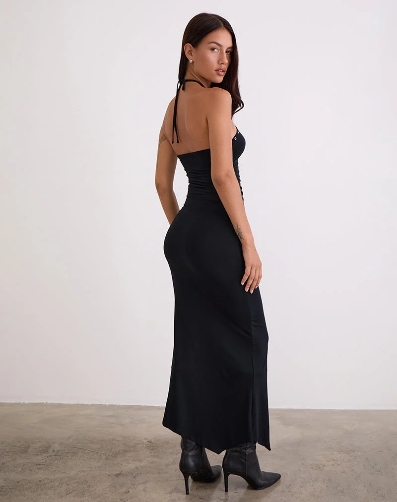 Ishikawa - Robe longue asymétrique avec œillets en noir