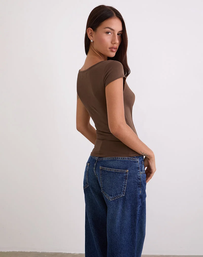 Saiba Cap Sleeve Top in Cupro Dark Brown