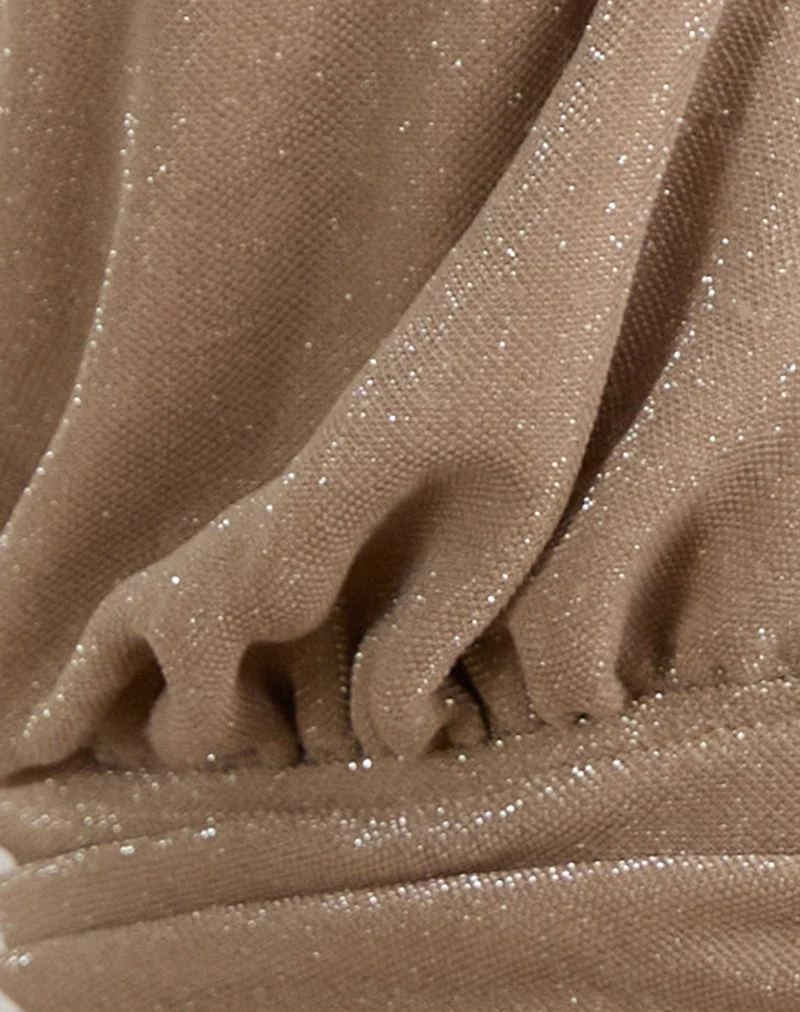 Karise Plunge Top in Glitter Lurex Mesh Cream