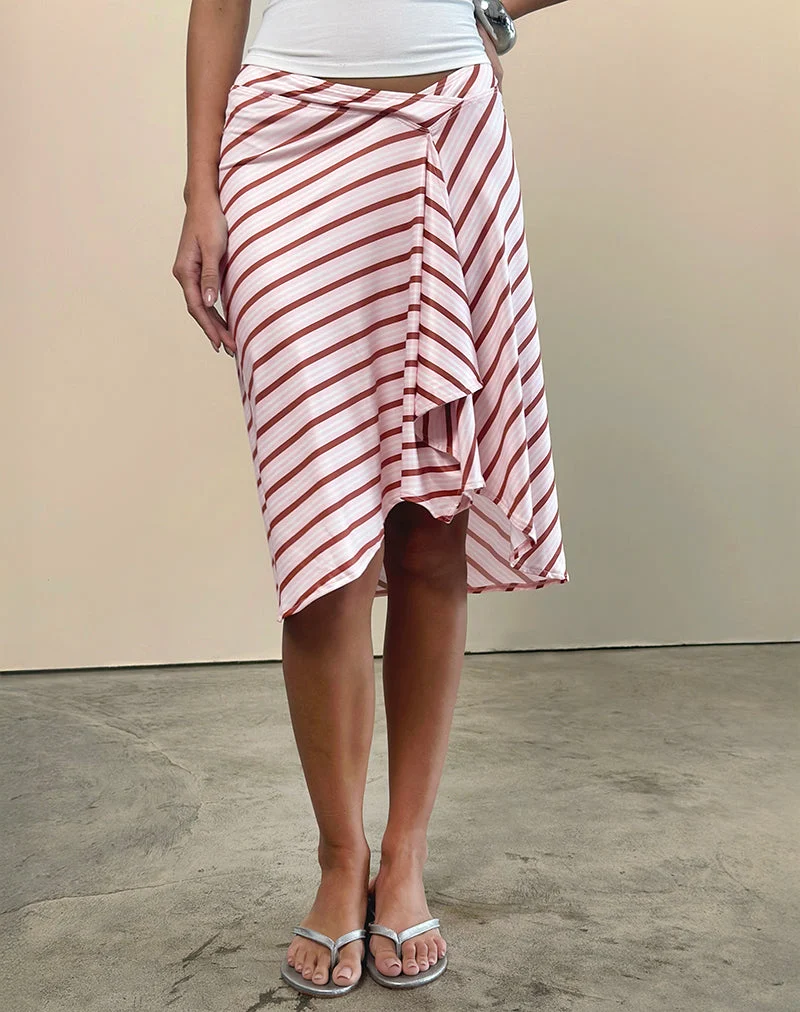 Jupe midi Esmeray à rayures diagonales rose