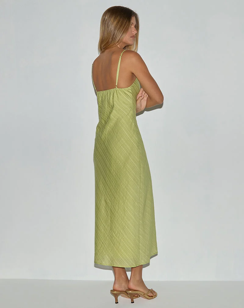 Elayna Midi Dress in Chiffon Stripe Green (Robe midi en mousseline de soie rayée)