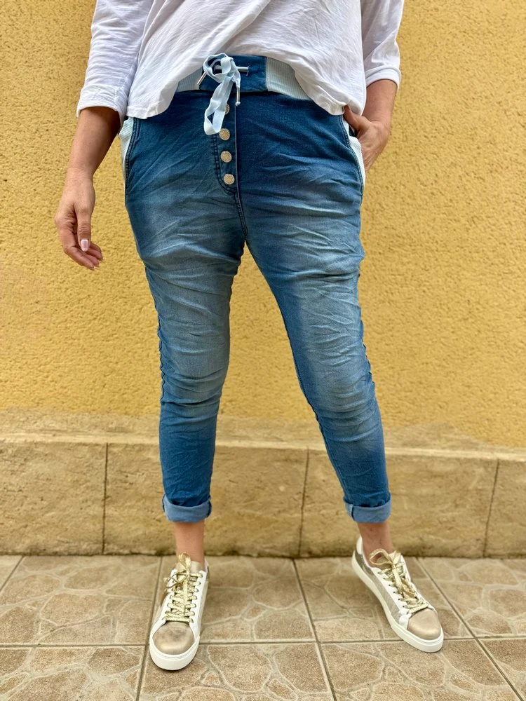 Jogg en jean boutons Strass